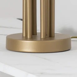 Lámpara de mesa Lazar, gris/oro antiguo, altura 65 cm, textil/metal