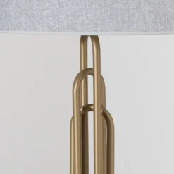 Lámpara de mesa Lazar, gris/oro antiguo, altura 65 cm, textil/metal