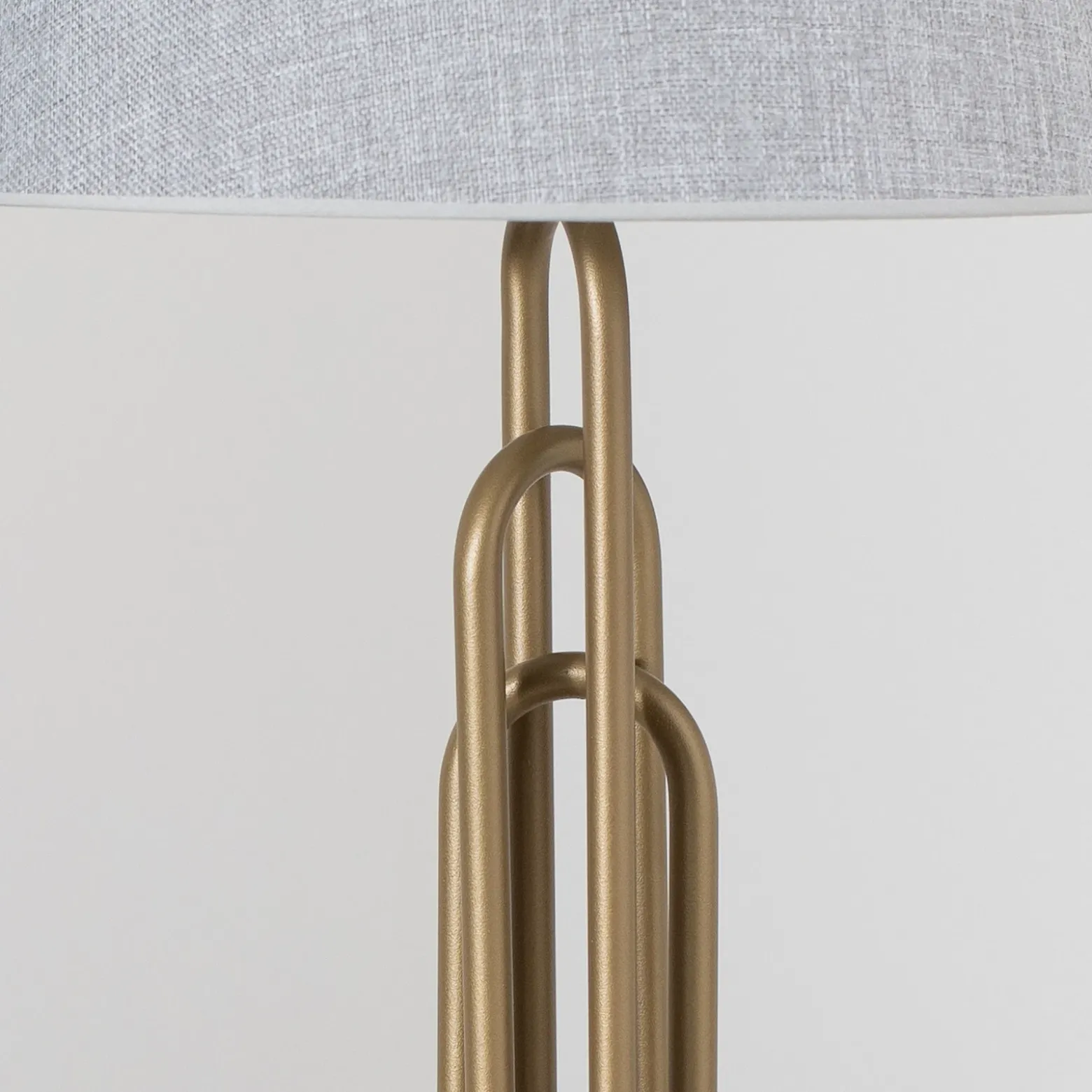 Lámpara de mesa Lazar, gris/oro antiguo, altura 65 cm, textil/metal