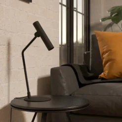Lámpara de mesa LED Almudaina, negra, altura 49,5 cm, acero