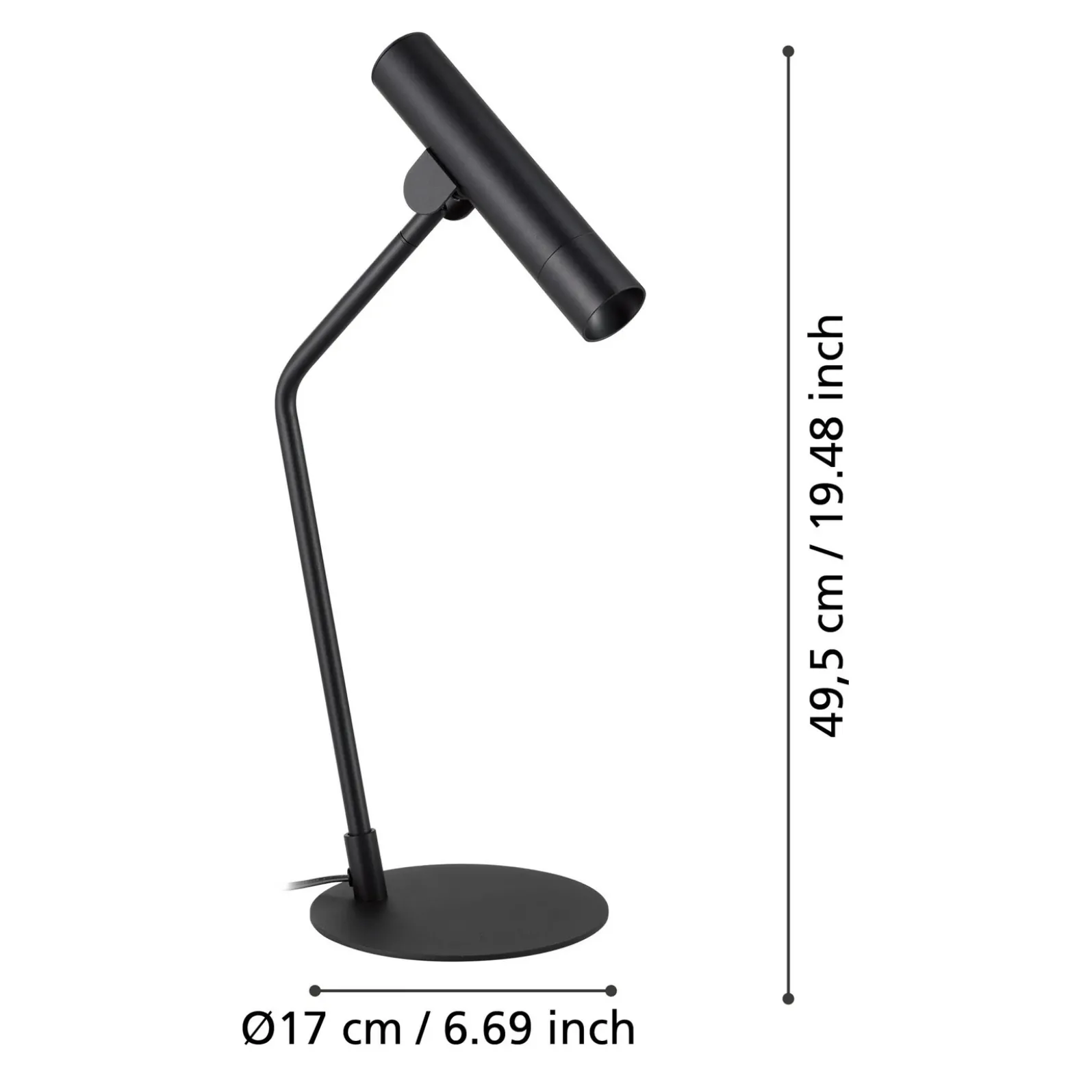 Lámpara de mesa LED Almudaina, negra, altura 49,5 cm, acero