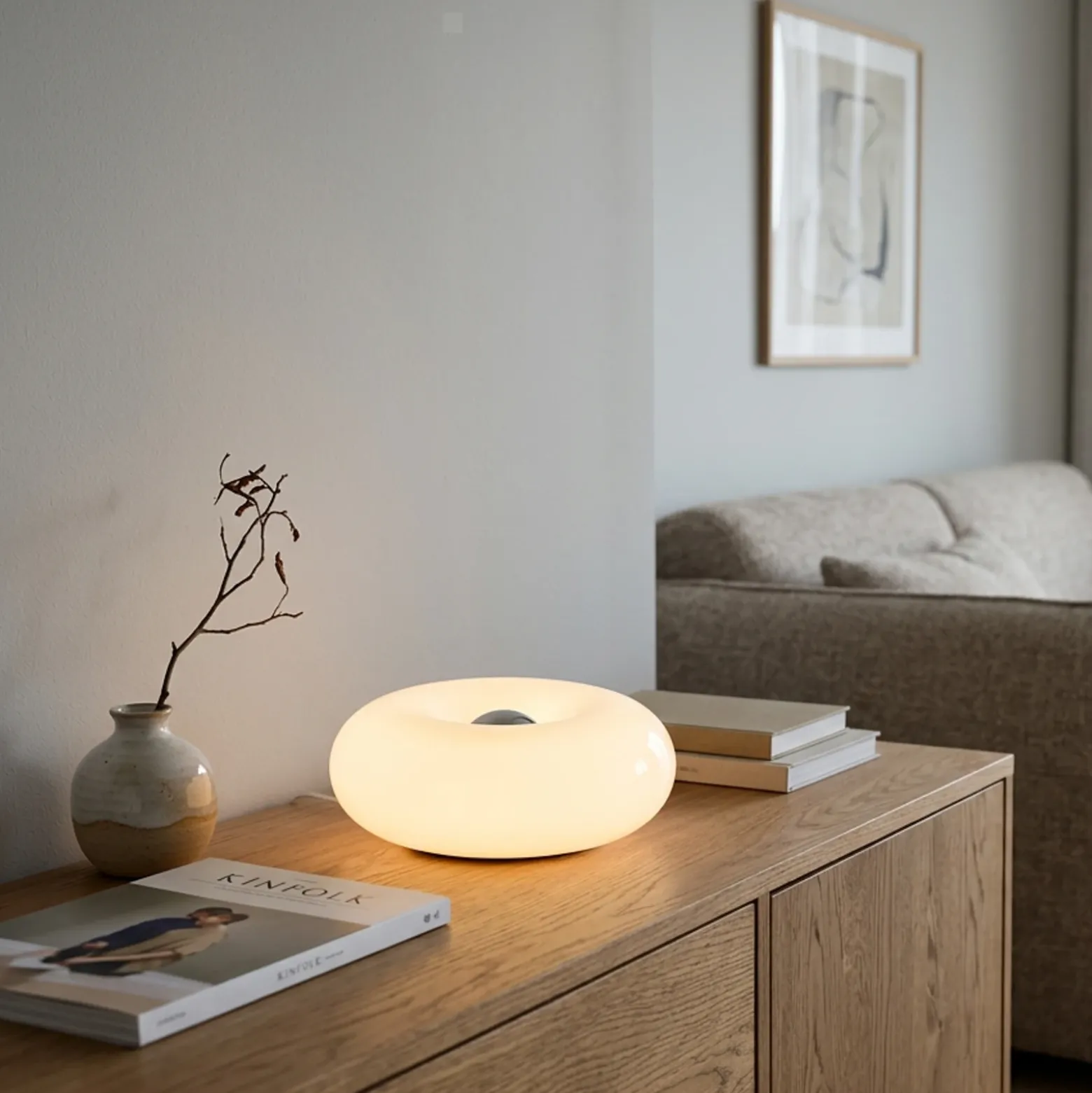Lámpara de mesa LED Basile, blanca, de cristal, 2.700 K