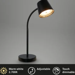Lámpara de mesa LED con batería Biwo, negra, regulador táctil, metal