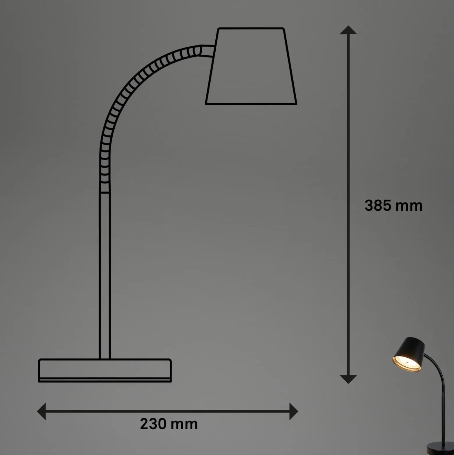 Lámpara de mesa LED con batería Biwo, negra, regulador táctil, metal