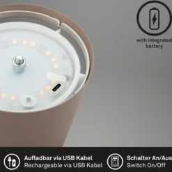 Lámpara de mesa LED con batería 7508012, marrón, 2.700 K IP44 Regulador táctil