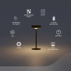 Lámpara de mesa LED con batería recargable Calex Parma, atenuable, negro