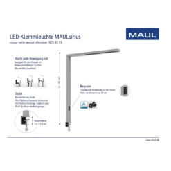 Lámpara de mesa LED con sensor MAULsirius, blanca, atenuable, CCT, base con