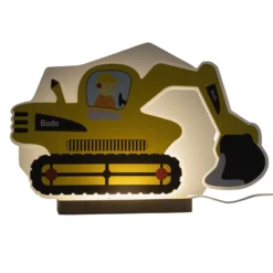 Lámpara de mesa LED excavadora, amarilla, 20 cm, atenuable, madera/acrílico