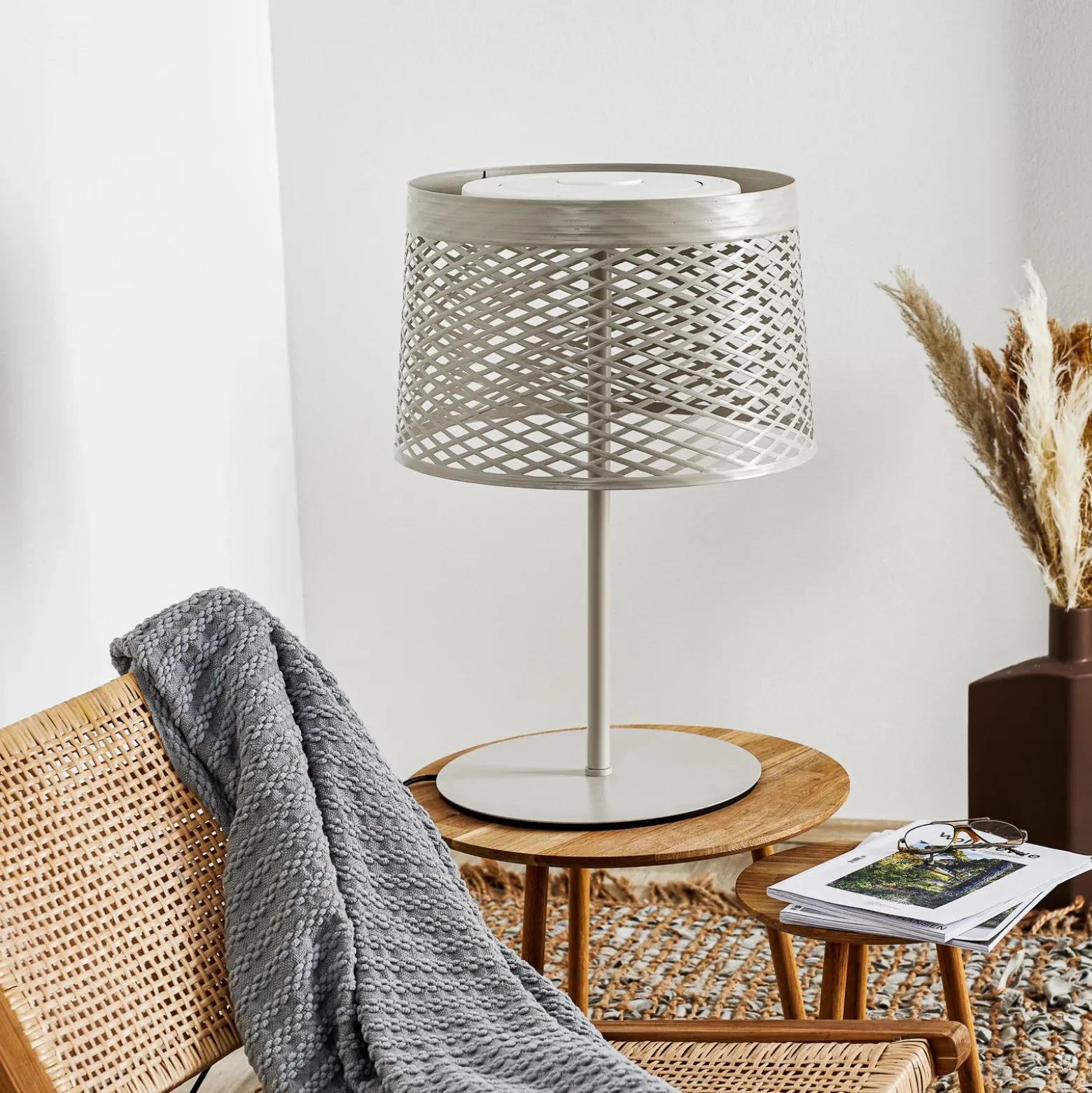 Lámpara de mesa LED Foscarini Twiggy Grid XL, color gris-beige