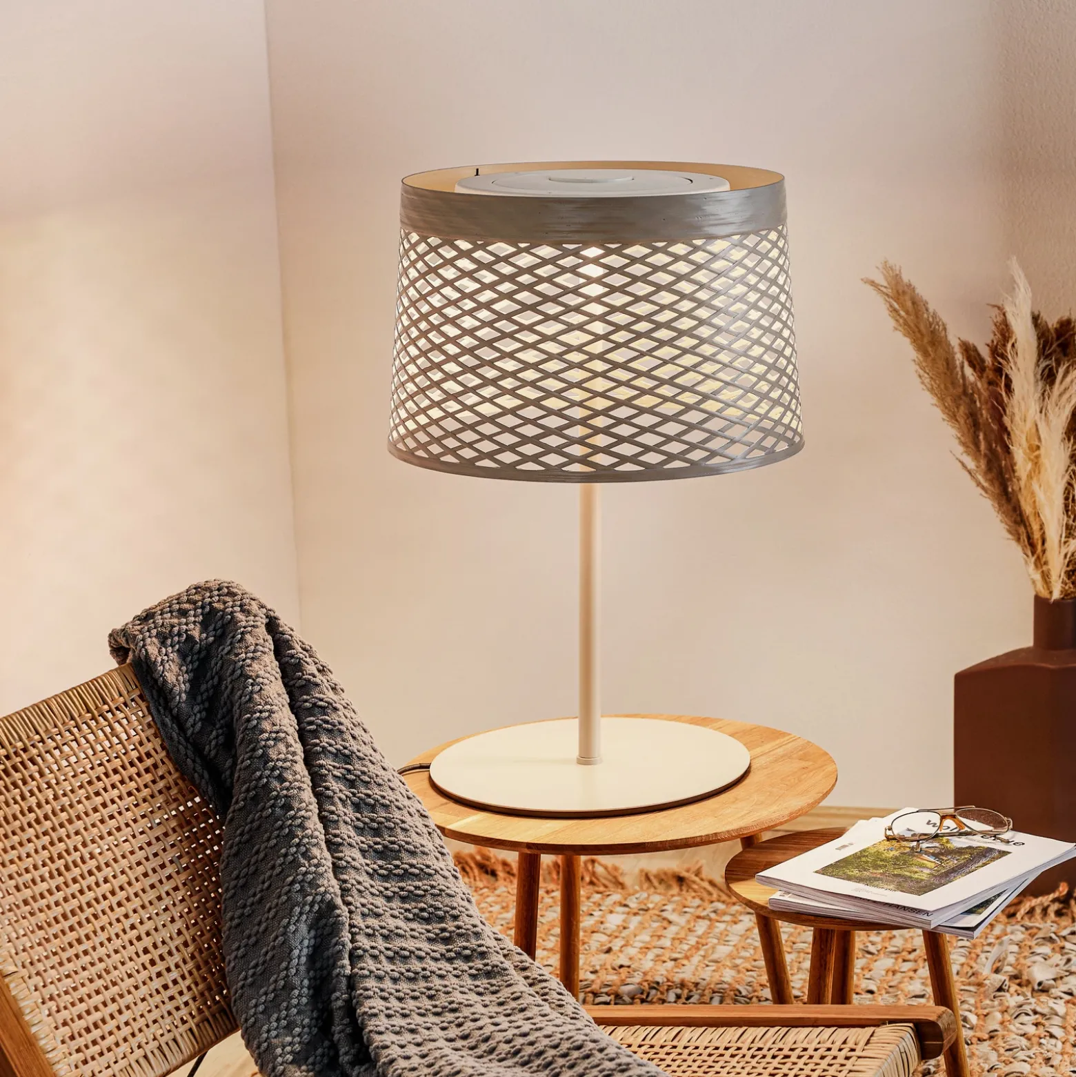 Lámpara de mesa LED Foscarini Twiggy Grid XL, color gris-beige
