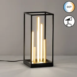 Lámpara de mesa LED Grid, negro/oro, metal, CCT, atenuable