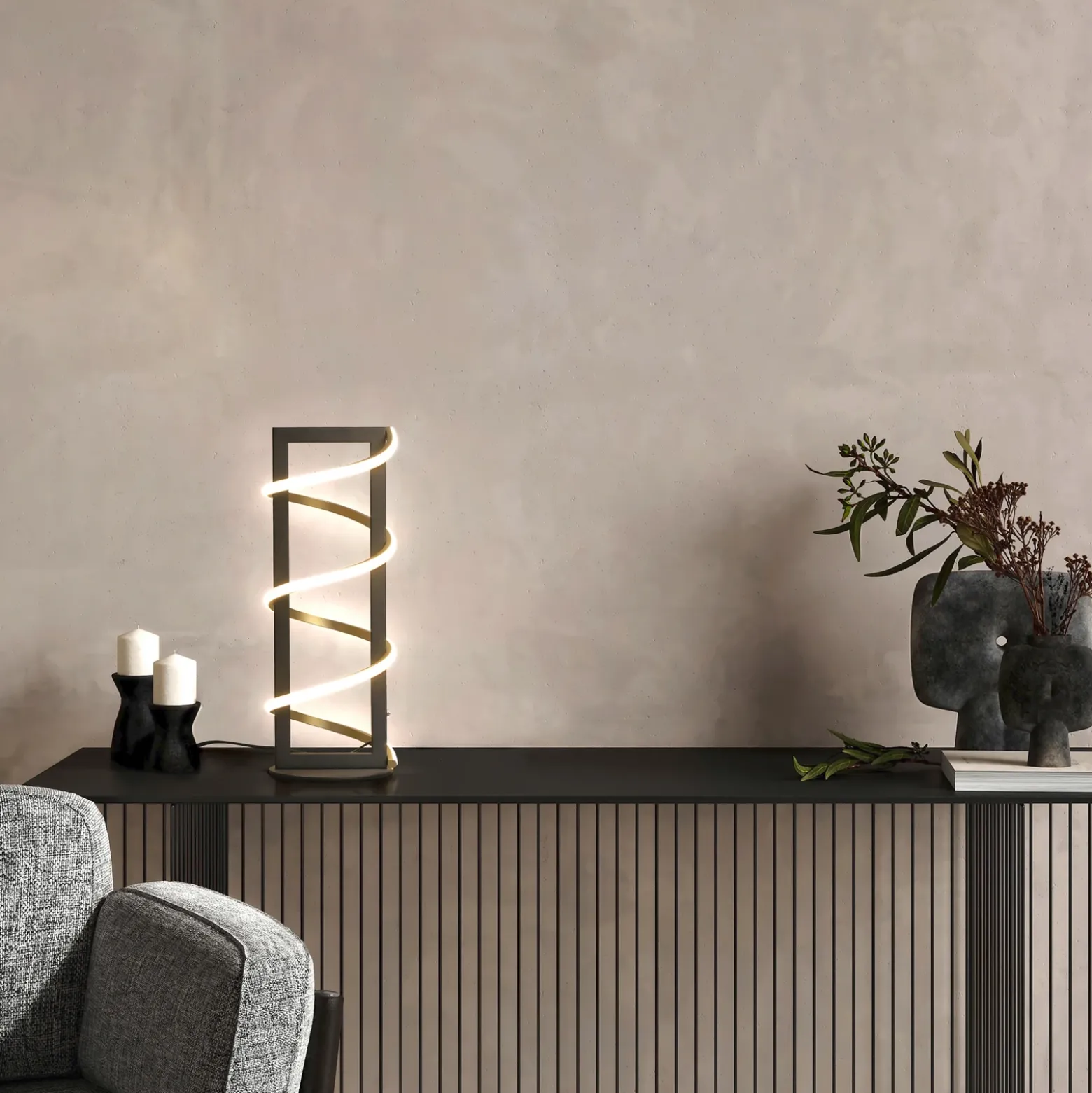Lámpara de mesa LED Gwen, negra, altura 45 cm, CCT, regulador táctil