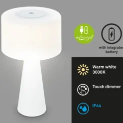 Lámpara de mesa LED Halo, a pilas, blanca