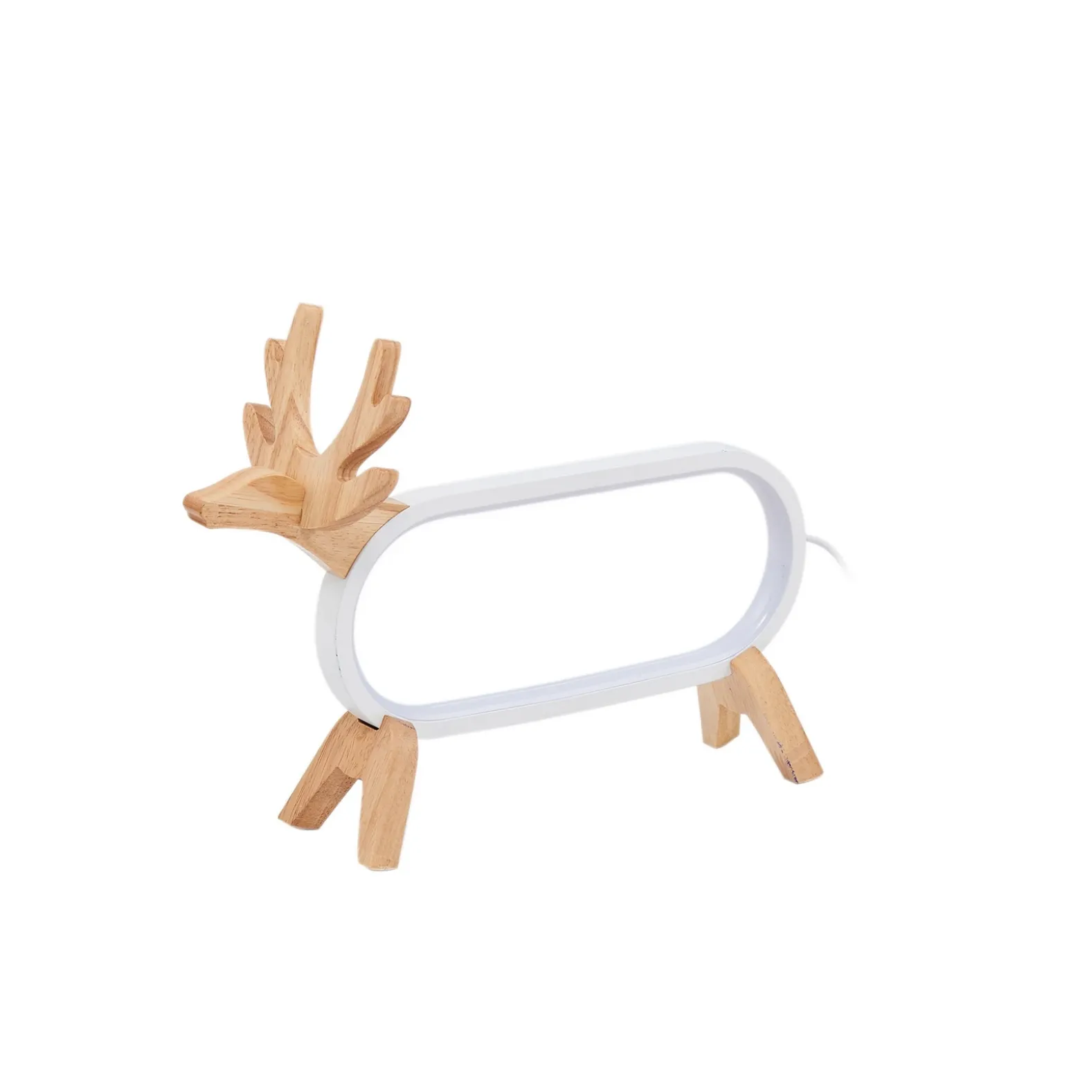 Lámpara de mesa LED Lindby Hirvi, blanca, madera, 31 cm, CCT, atenuable