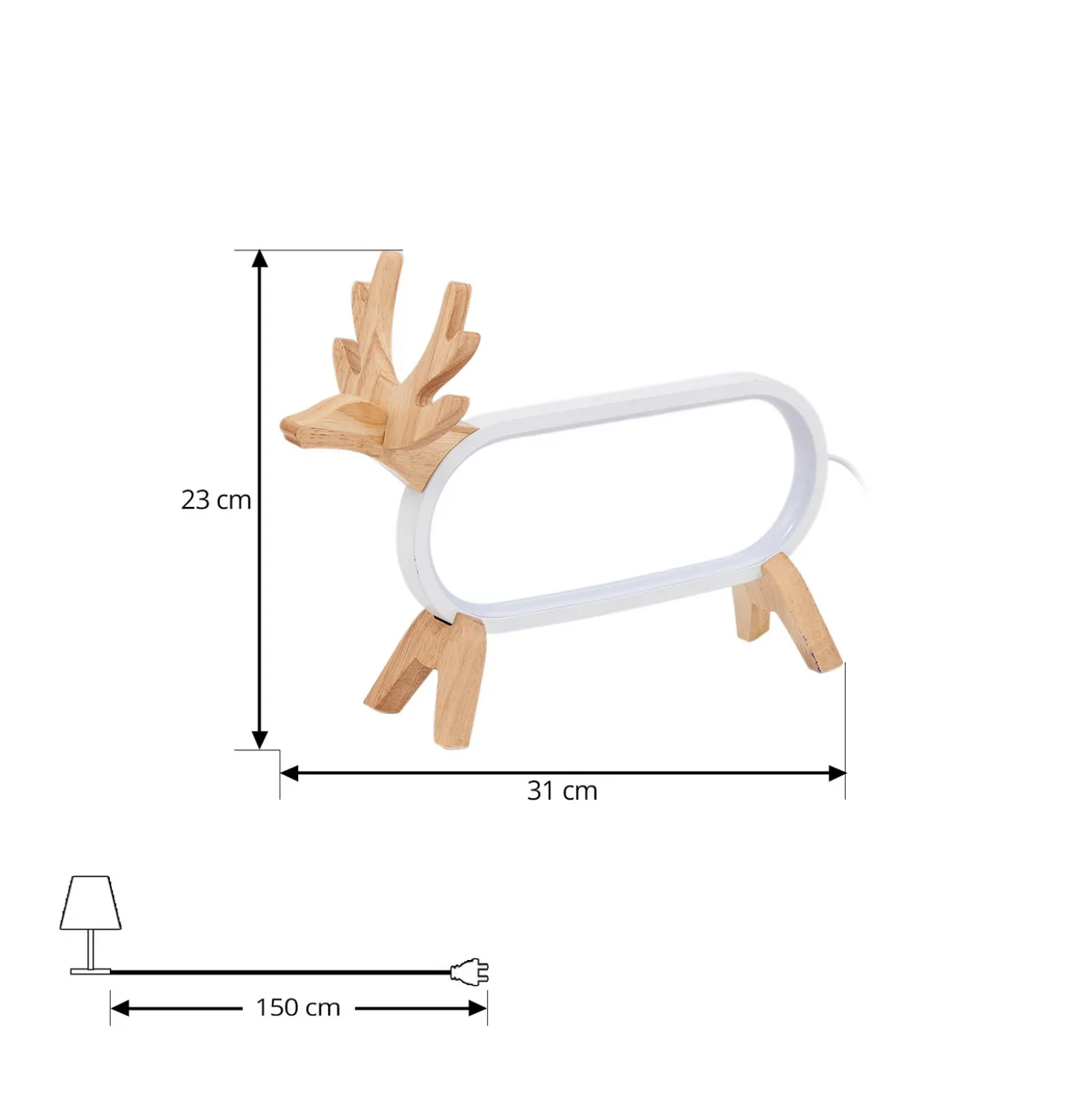 Lámpara de mesa LED Lindby Hirvi, blanca, madera, 31 cm, CCT, atenuable