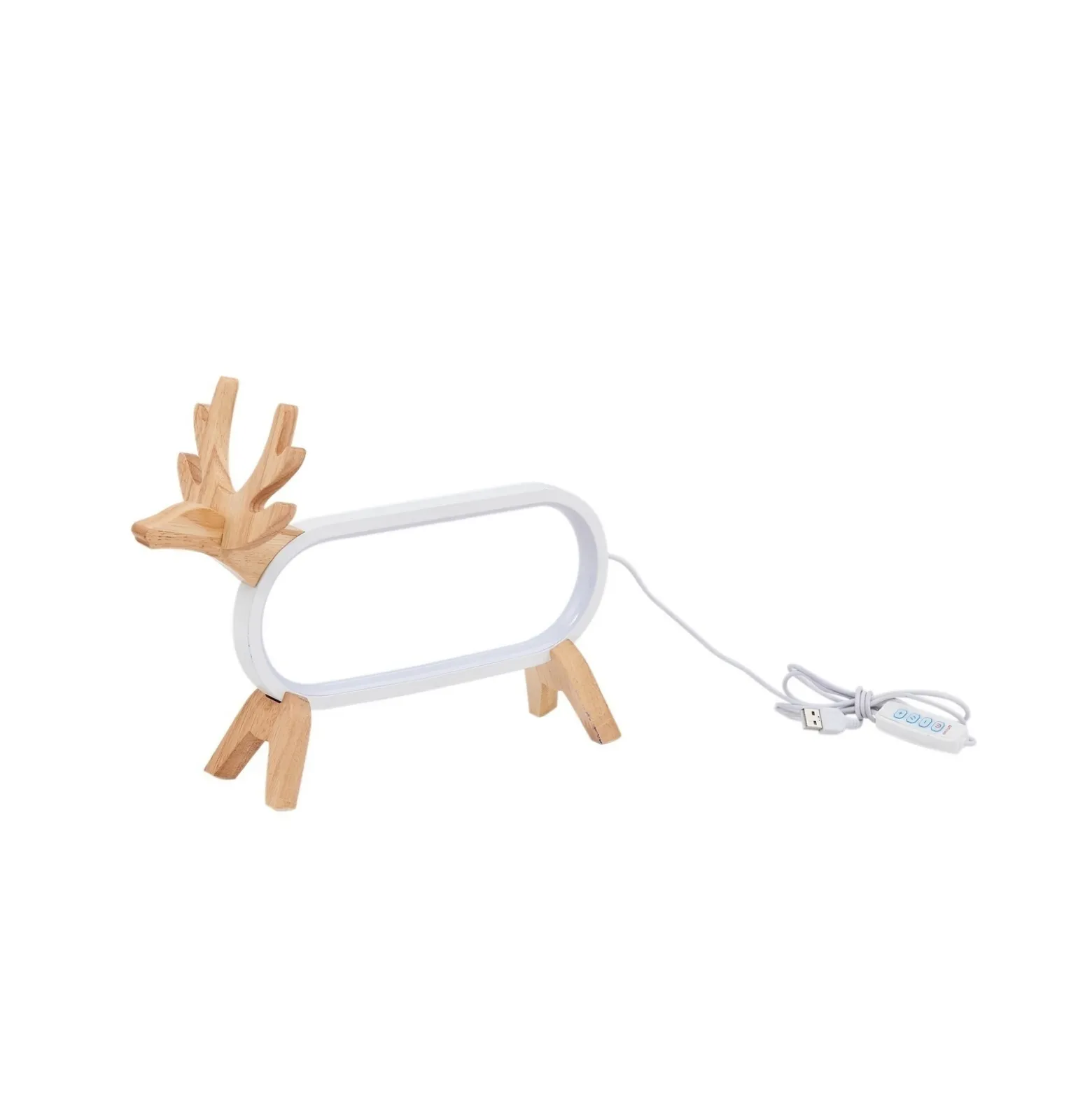 Lámpara de mesa LED Lindby Hirvi, blanca, madera, 31 cm, CCT, atenuable