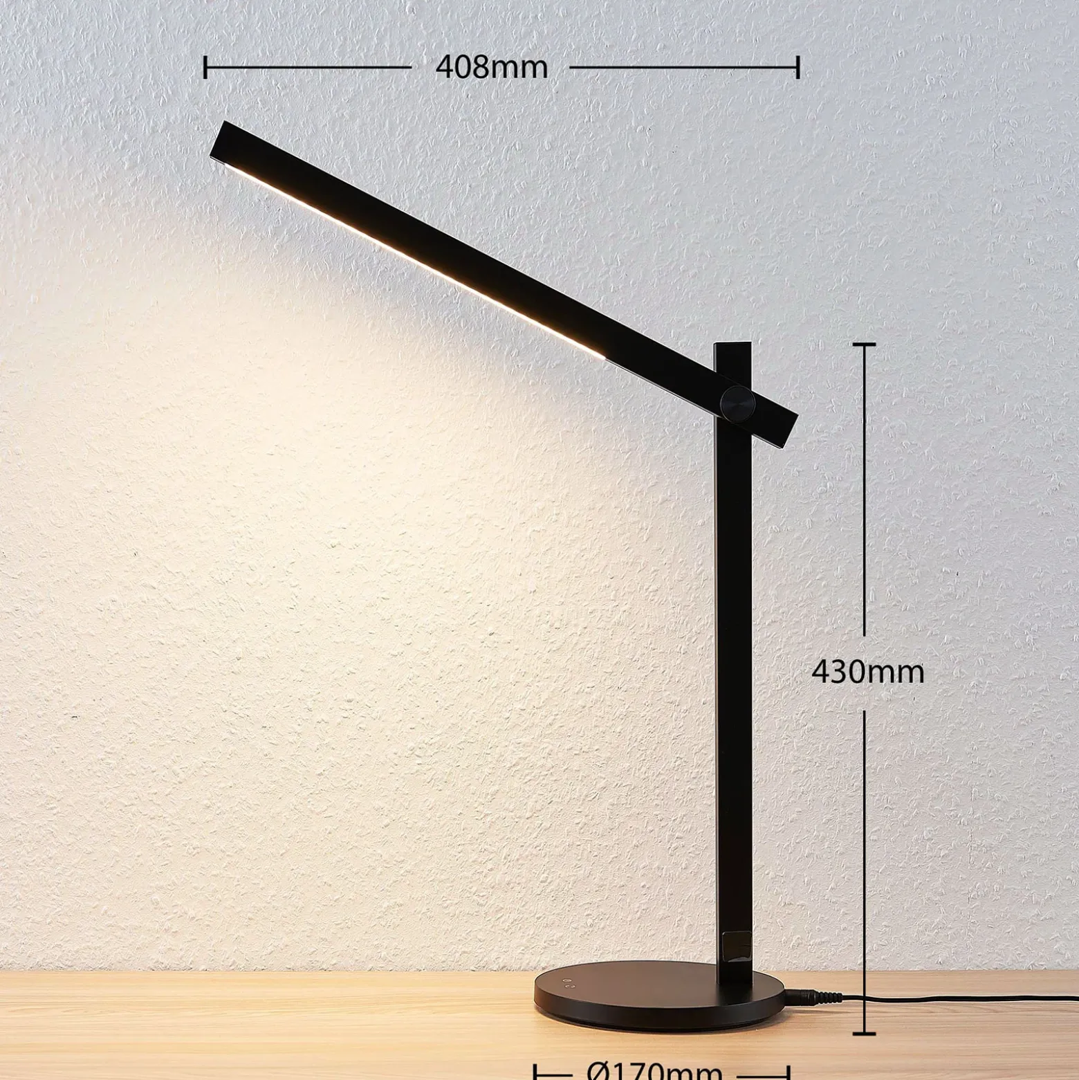Lámpara de mesa LED Lindby Loretta, 43 cm, negra, CCT