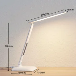 Lámpara de mesa LED Lindby Ludmilla, altura 34 cm, blanco, pantalla