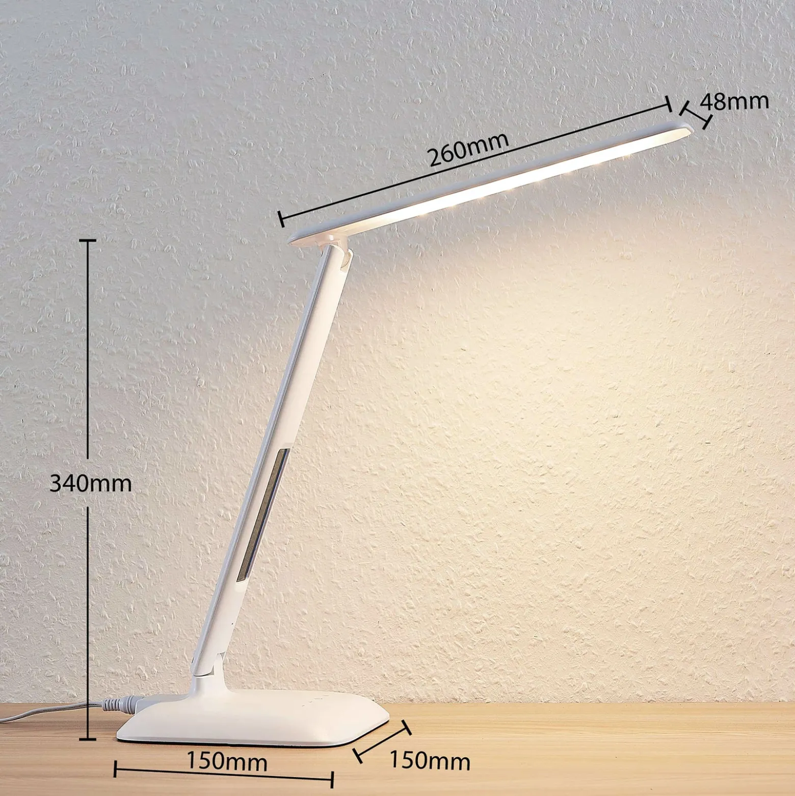 Lámpara de mesa LED Lindby Ludmilla, altura 34 cm, blanco, pantalla