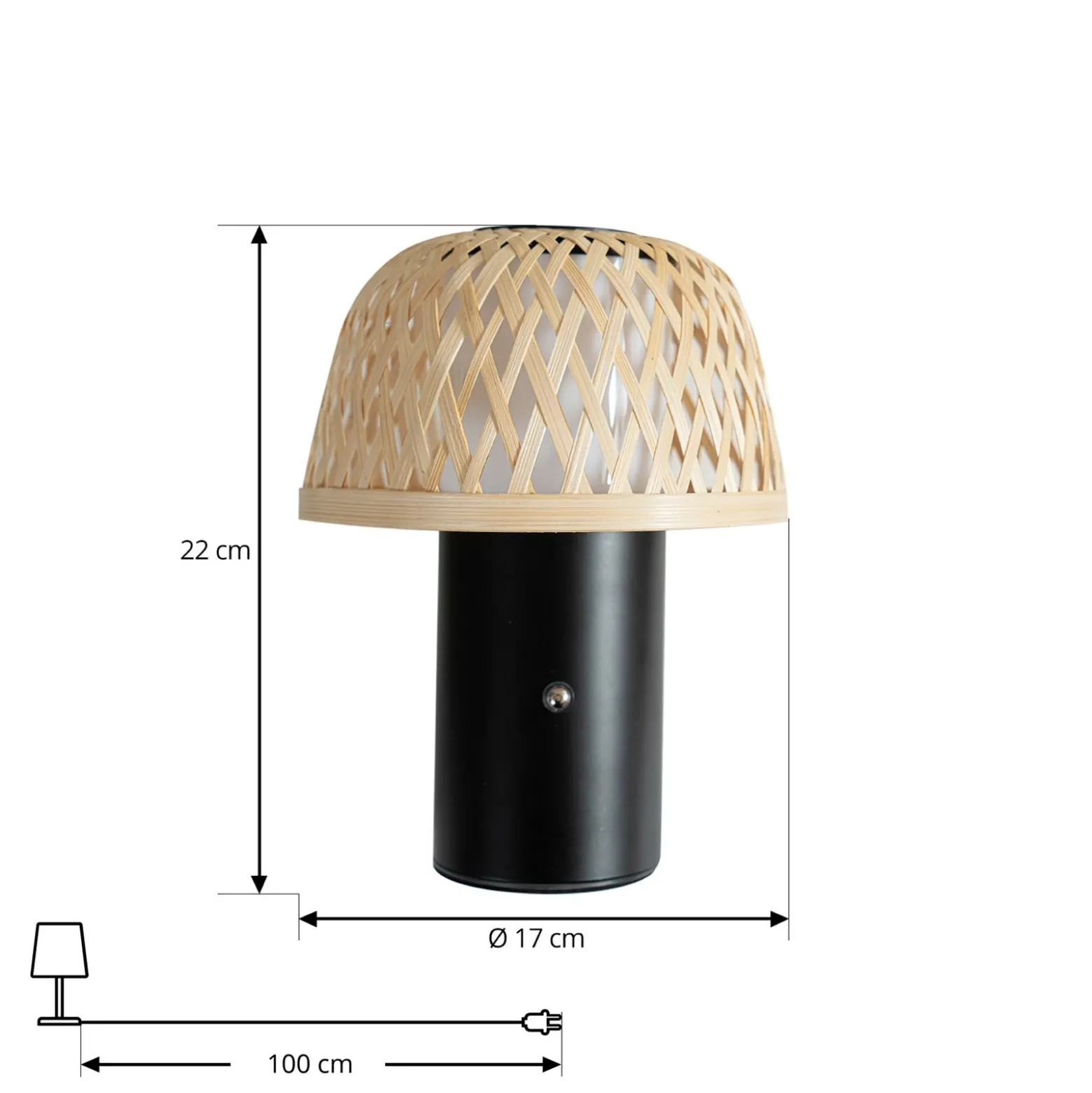 Lámpara de mesa LED Lindby Nifelia, bambú, CCT, atenuable