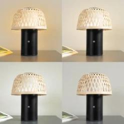Lámpara de mesa LED Lindby Nifelia, bambú, CCT, atenuable