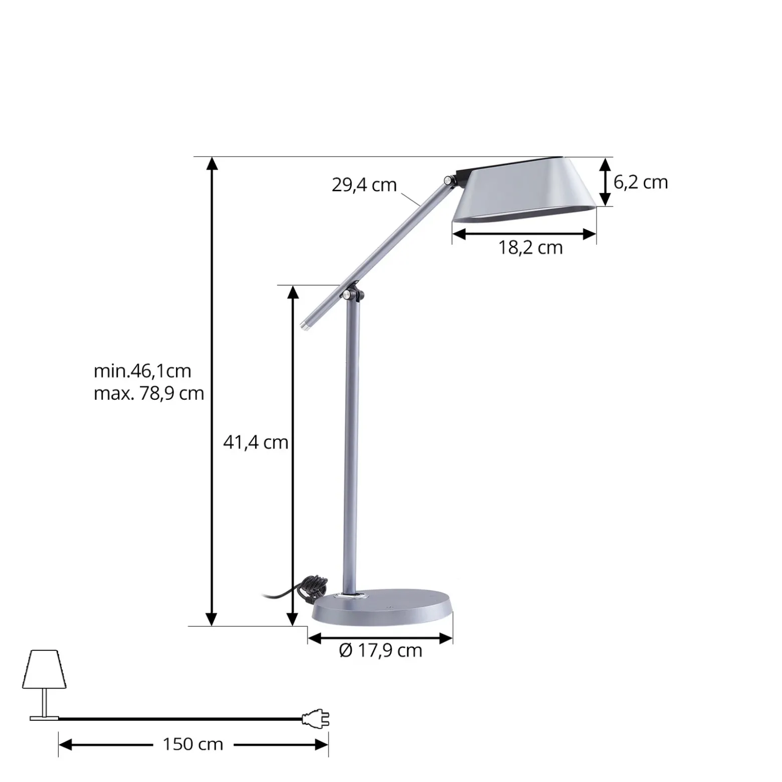 Lámpara de mesa LED Lindby Thies, gris, ABS, altura 78cm, atenuable