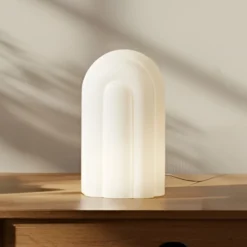 Lámpara de mesa LED Lucande Lunja, blanca, cristal, 30 cm, CCT