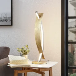 Lámpara de mesa LED Lucande Marija, dorada, atenuable, 62 cm