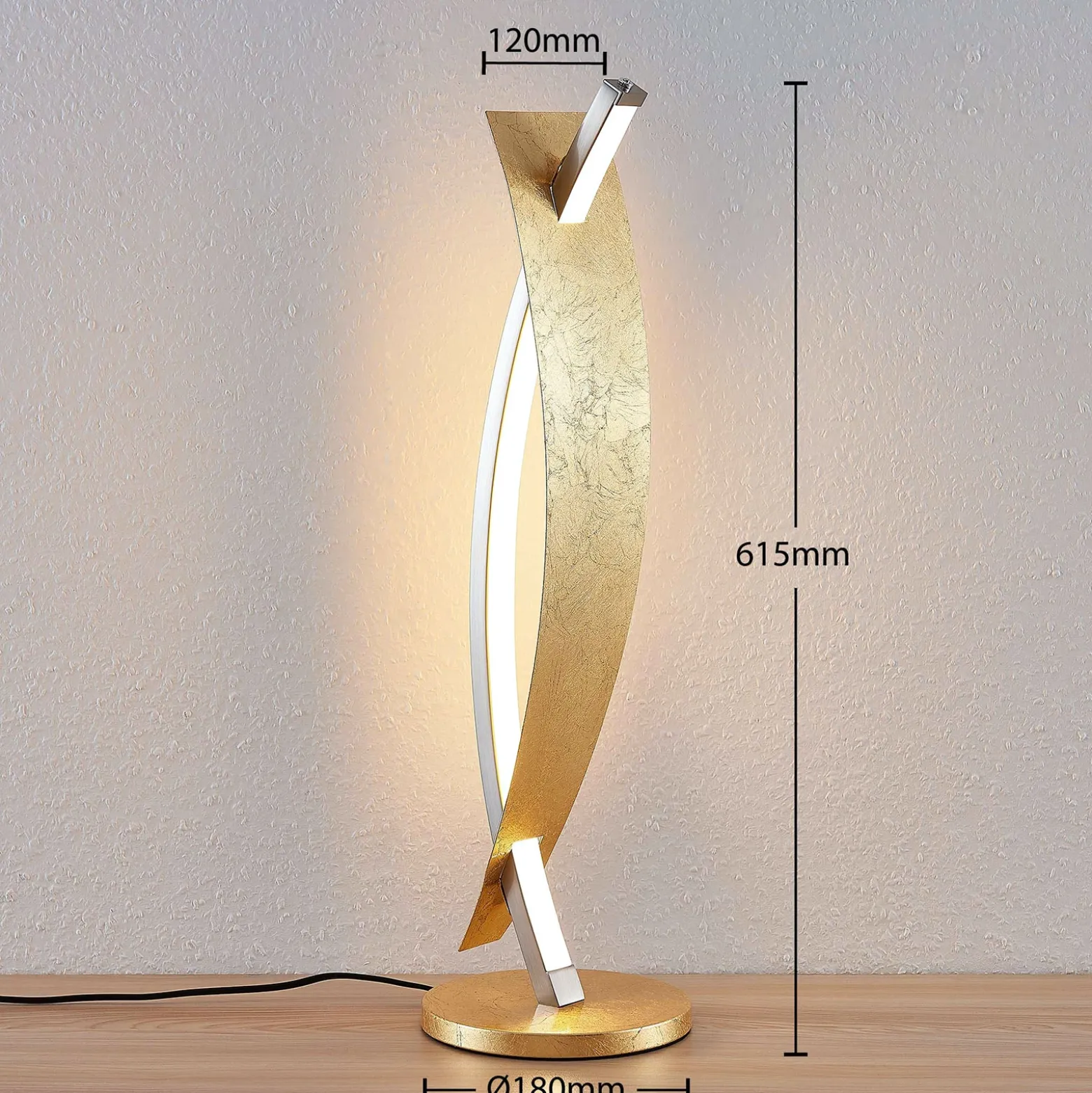 Lámpara de mesa LED Lucande Marija, dorada, atenuable, 62 cm