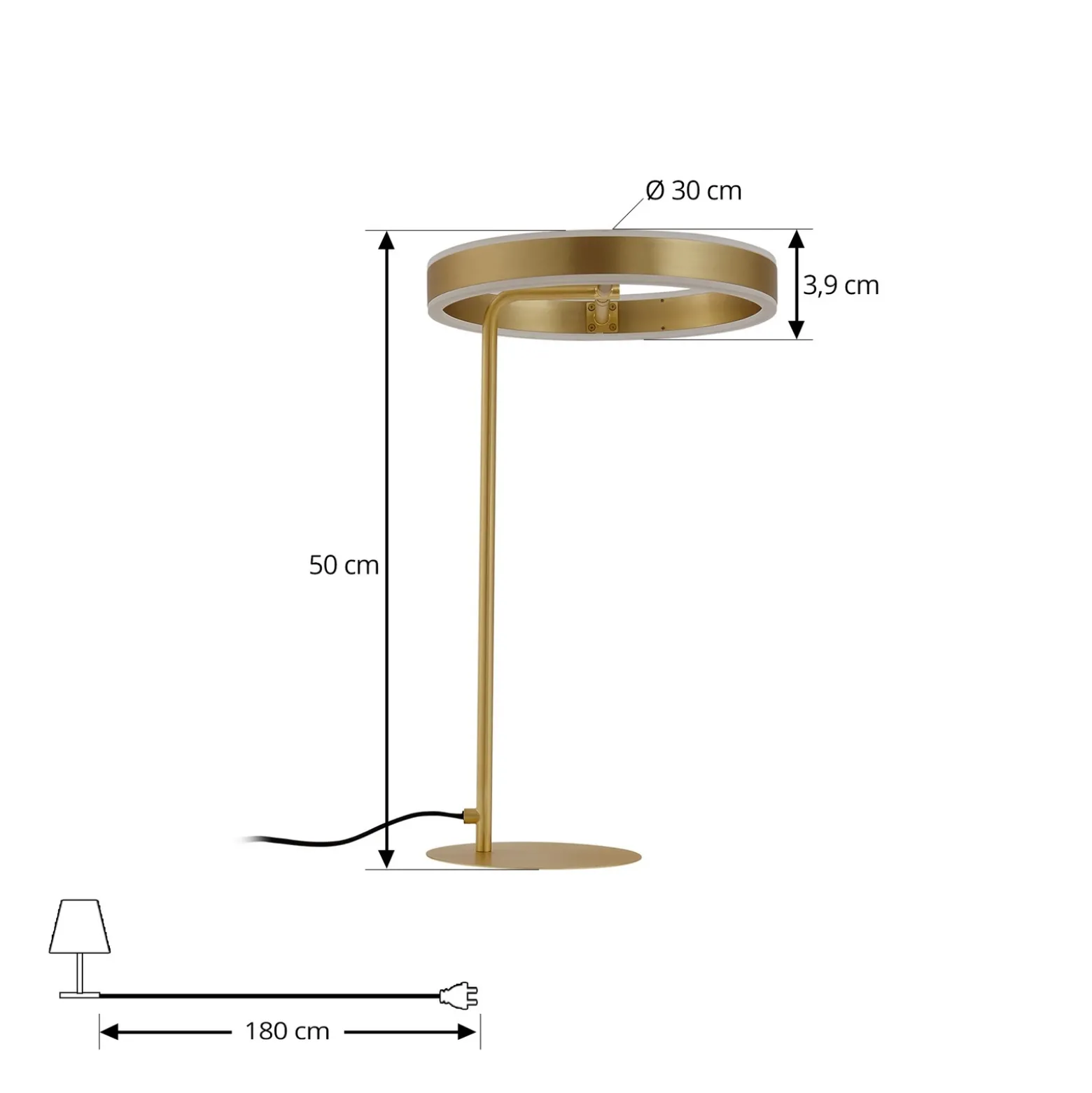 Lámpara de mesa LED Lucande Yekta, color latón, 59 cm, atenuable