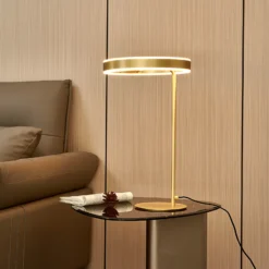 Lámpara de mesa LED Lucande Yekta, color latón, 59 cm, atenuable