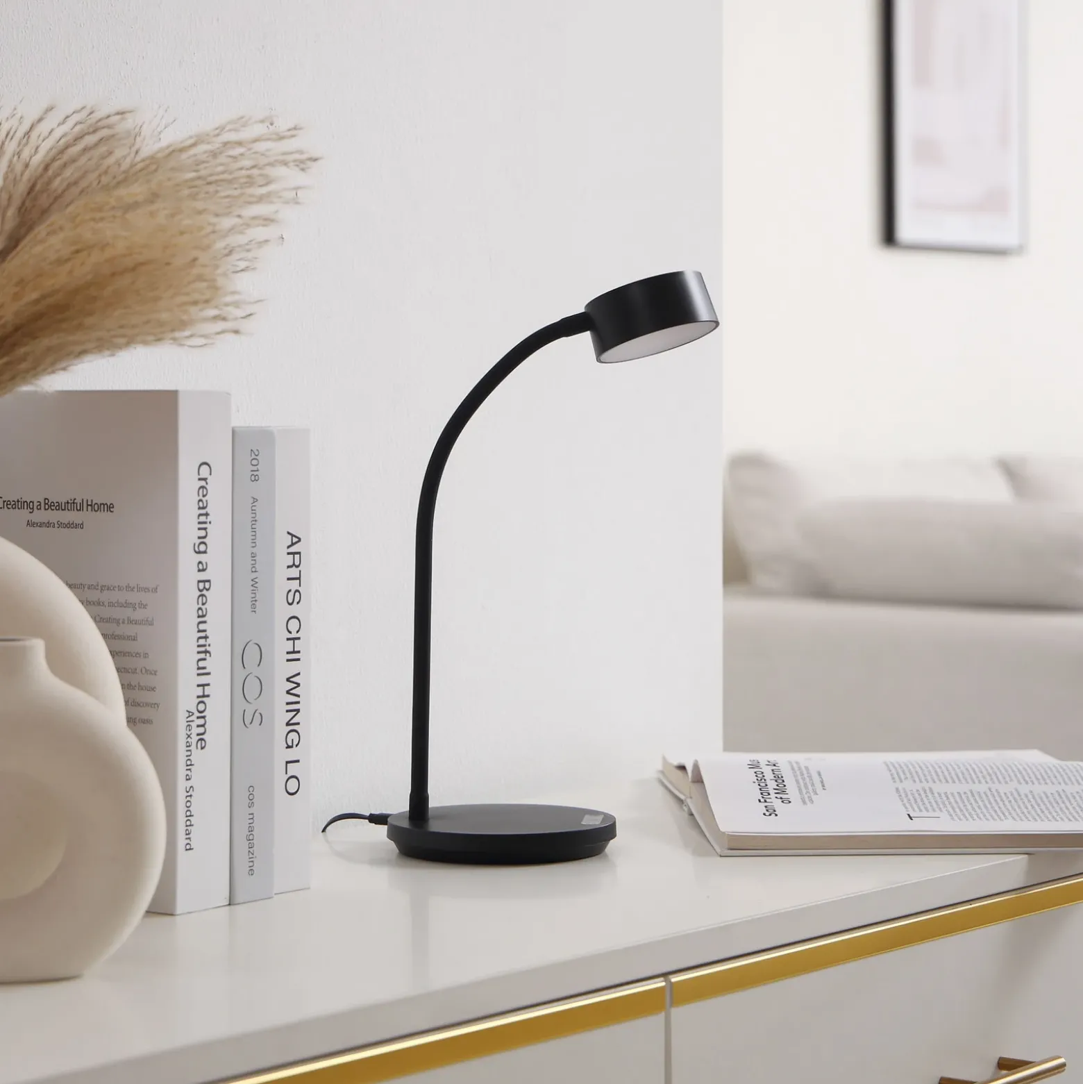 lámpara de mesa LED Maori de Lindby, negra, CCT, metal, atenuable