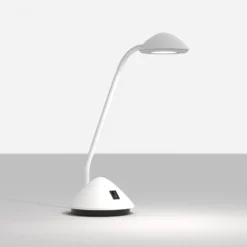 Lámpara de mesa LED MAULarc, blanca, altura 38 cm, flexible