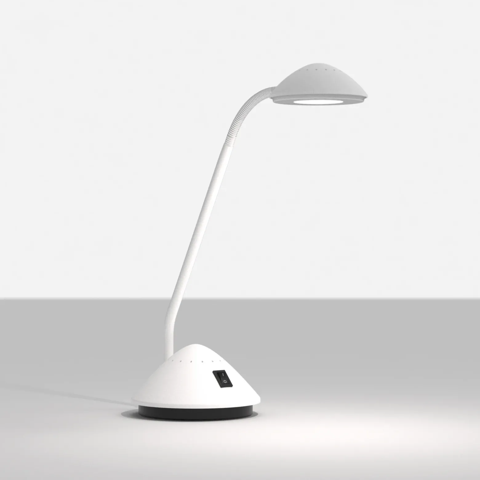 Lámpara de mesa LED MAULarc, blanca, altura 38 cm, flexible