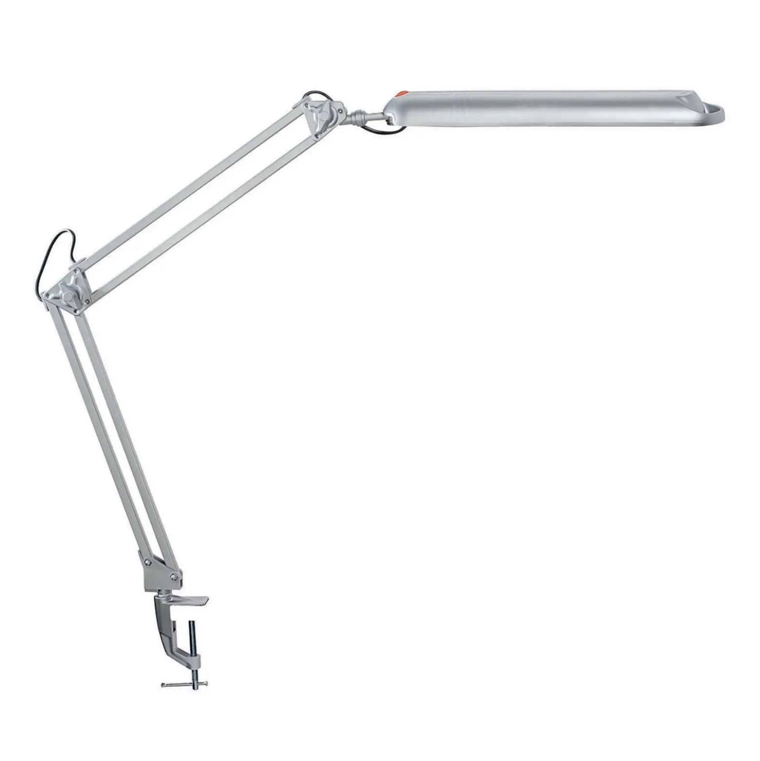Lámpara de mesa LED MAULatlantic, plateada, altura 38 cm, base con pinza