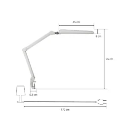 Lámpara de mesa LED MAULcraft, blanca, 52 cm, base con pinza, atenuable