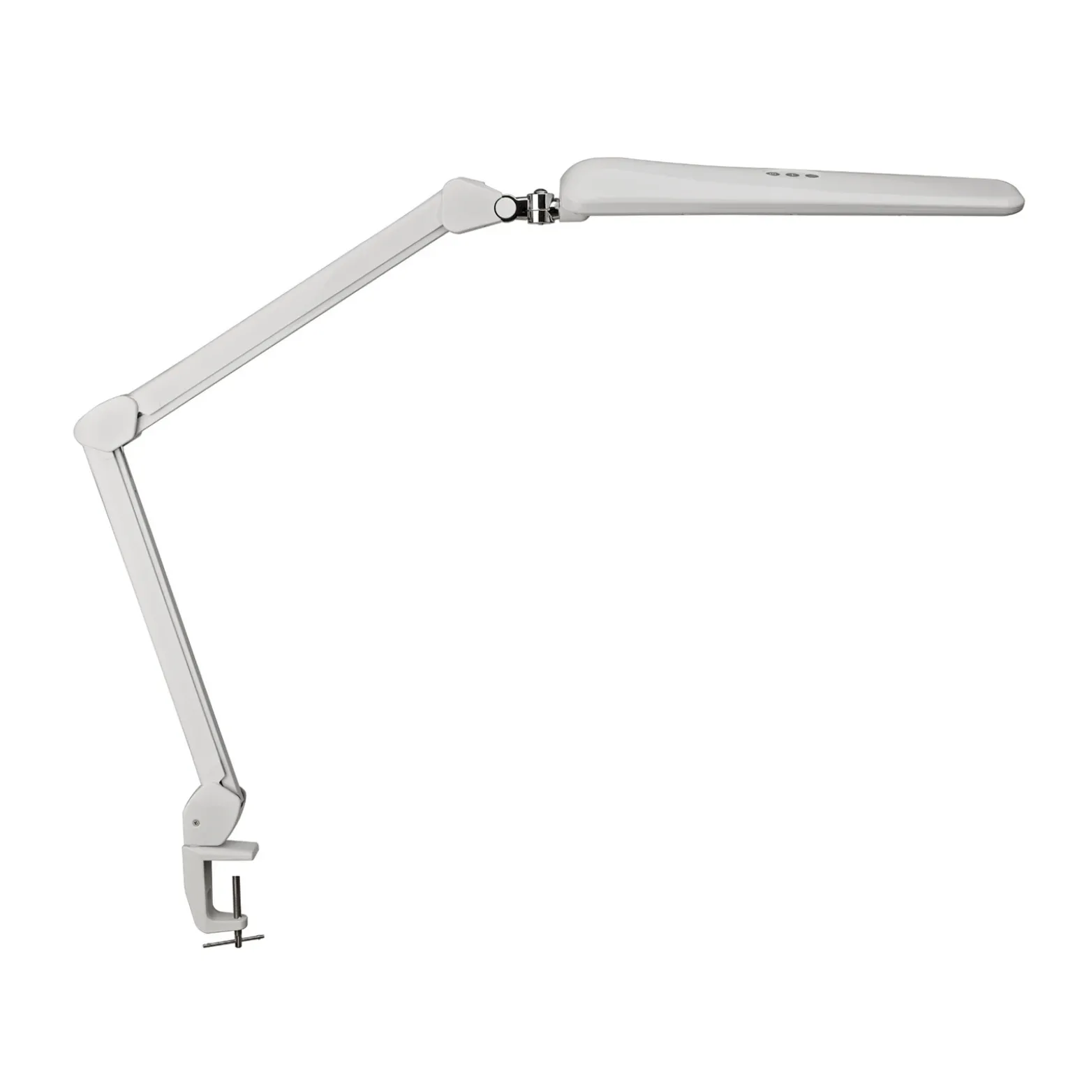 Lámpara de mesa LED MAULcraft, blanca, 52 cm, base con pinza, atenuable
