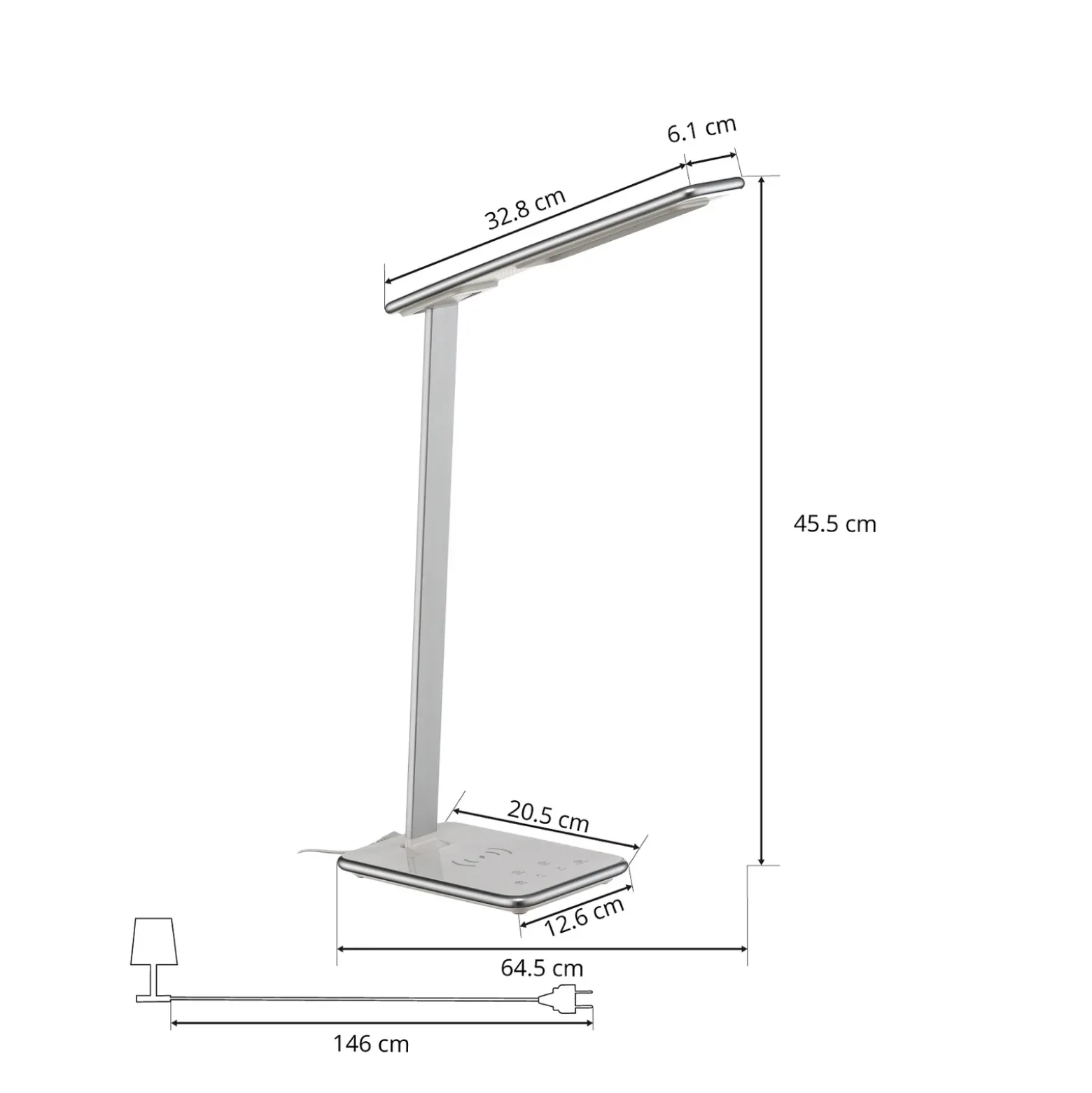 Lámpara de mesa LED Orbit con inducción plateada