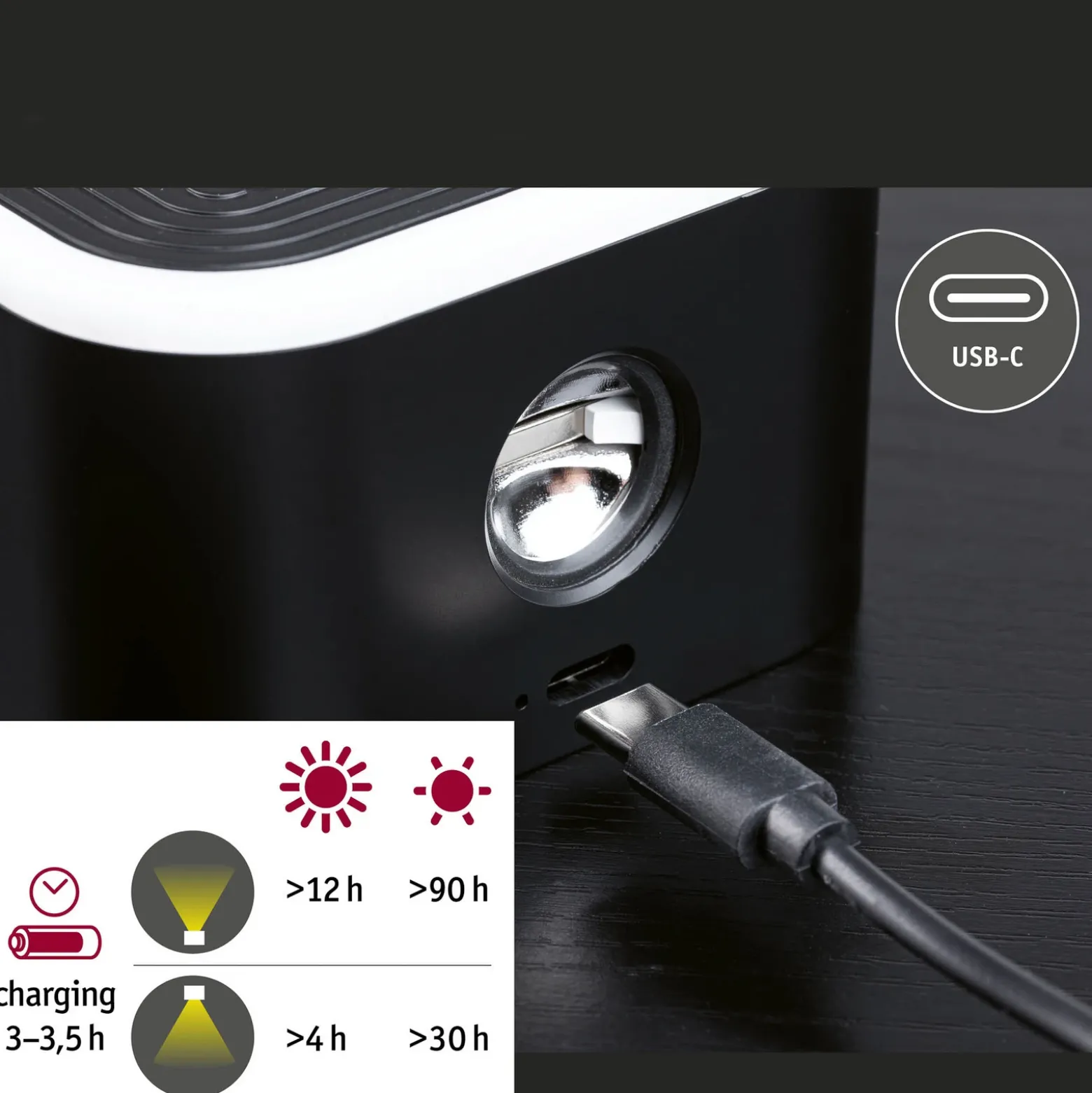 lámpara de mesa LED Paulmann Varia, negra, 37 cm, atenuable CCT
