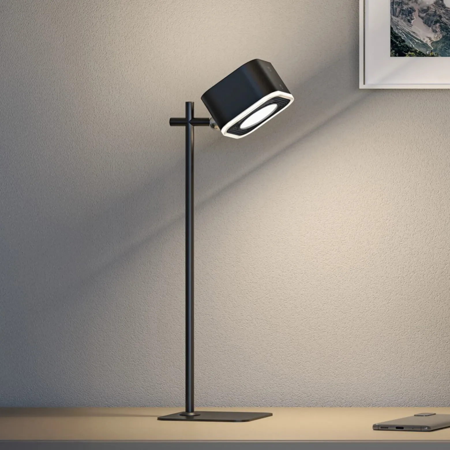 lámpara de mesa LED Paulmann Varia, negra, 37 cm, atenuable CCT