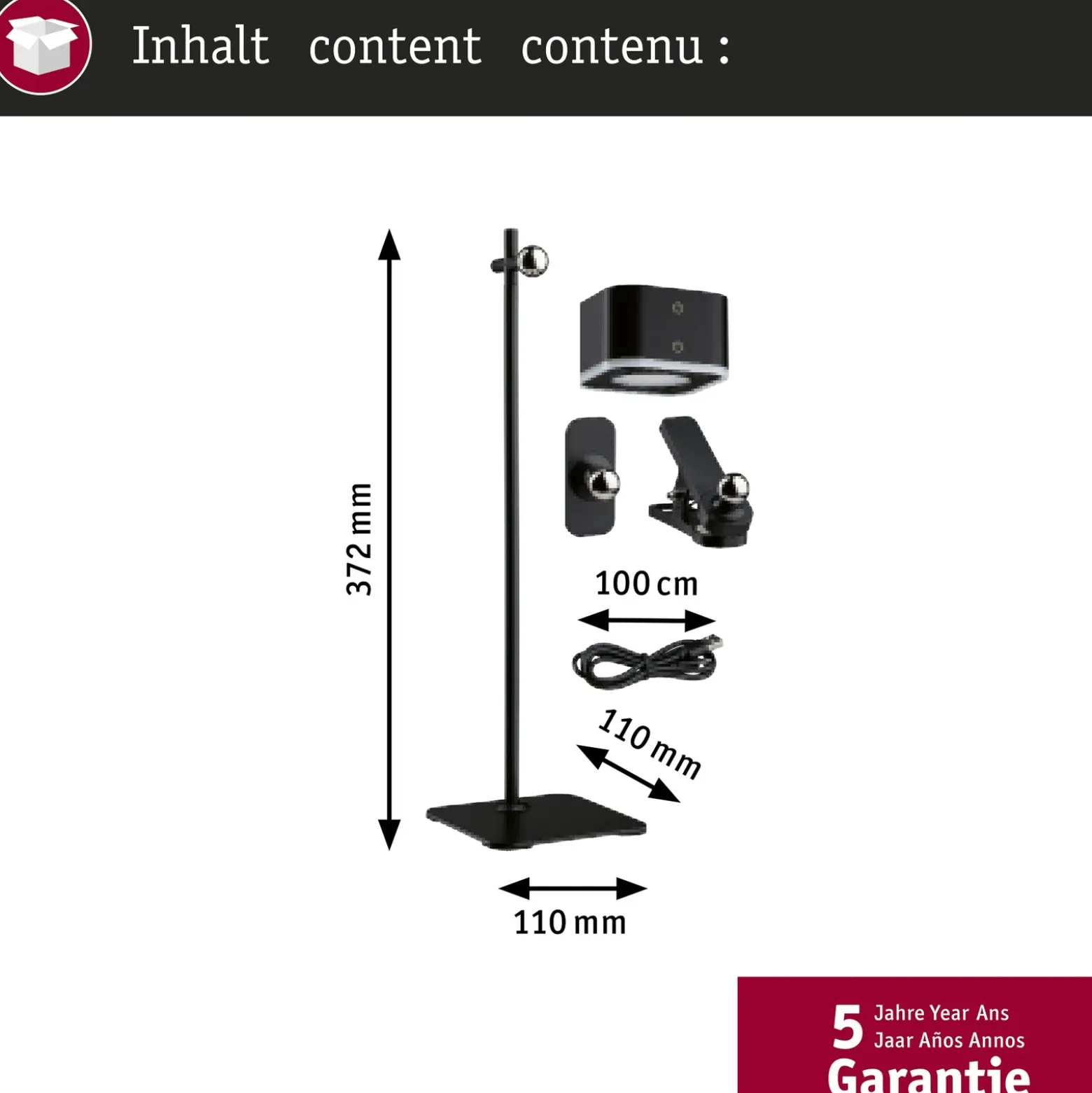 lámpara de mesa LED Paulmann Varia, negra, 37 cm, atenuable CCT