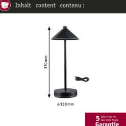 lámpara de mesa LED Pellini de Paulmann, negra, down, CCT