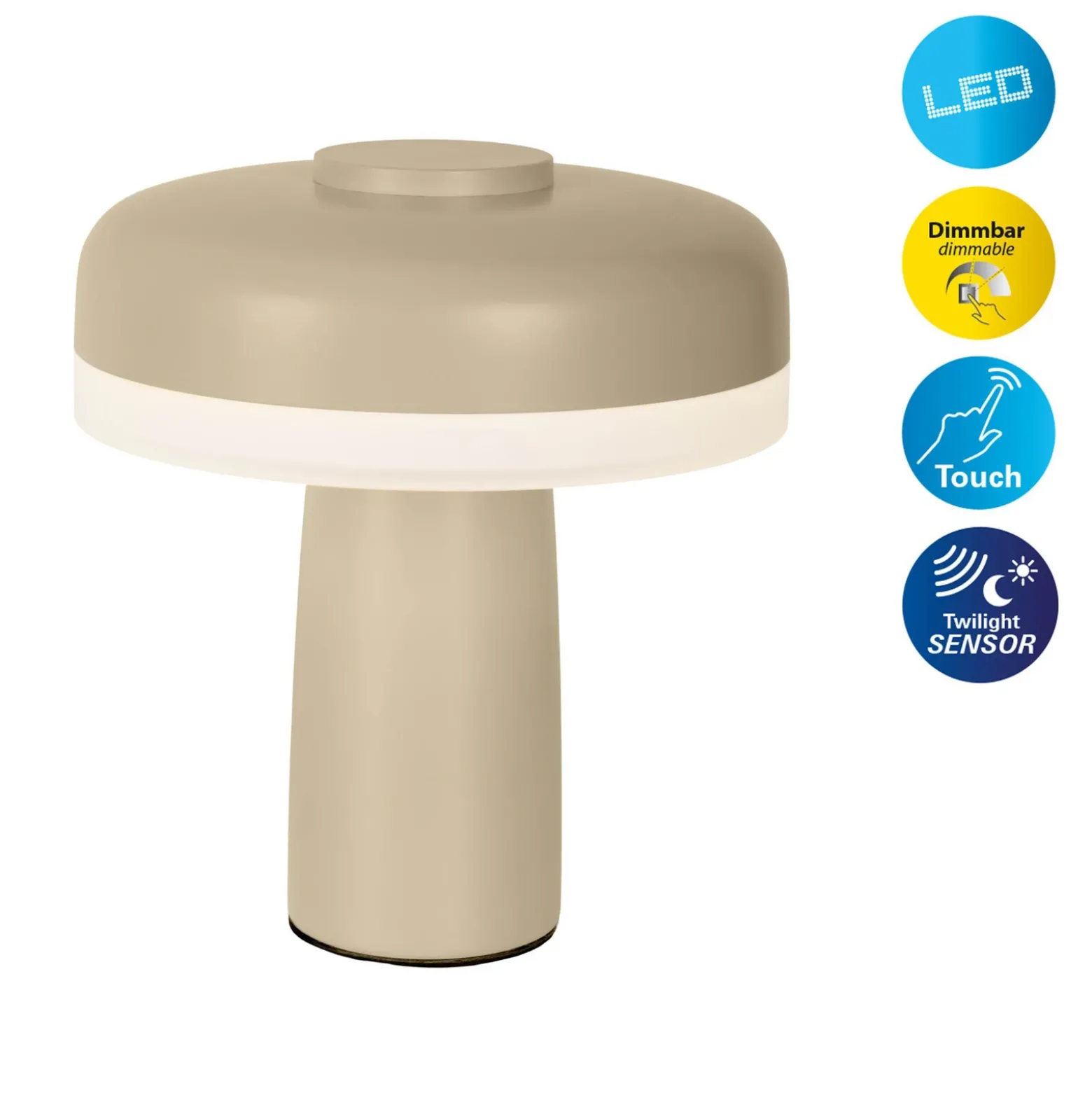 Lámpara de mesa LED Pilu, beige Altura 16,5 cm metal Touchdim