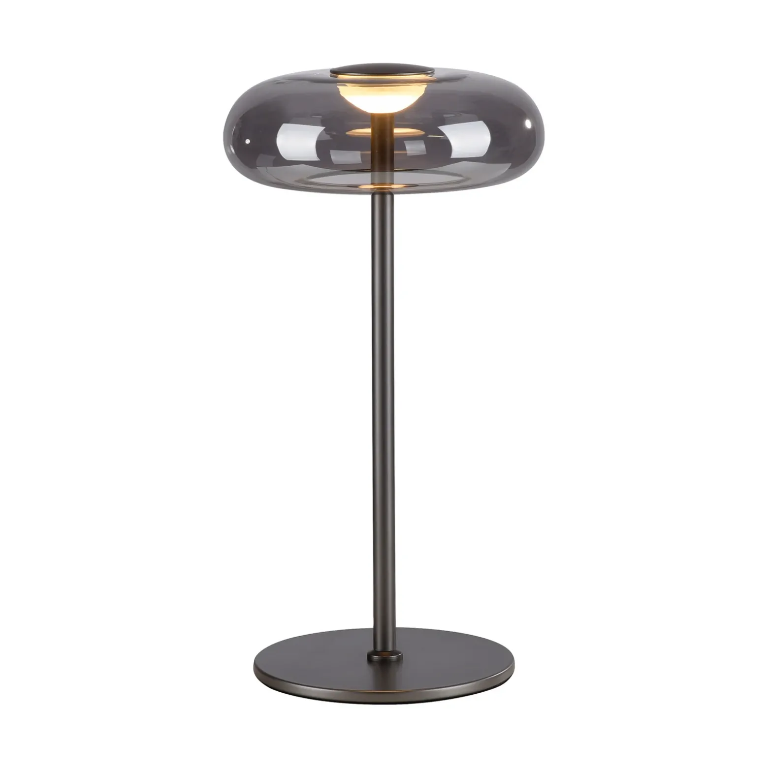 Lámpara de mesa LED Posh de SCHÖNER WOHNEN, cristal ahumado, 3000 K