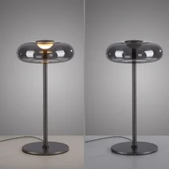 Lámpara de mesa LED Posh de SCHÖNER WOHNEN, cristal ahumado, 3000 K