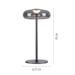 Lámpara de mesa LED Posh de SCHÖNER WOHNEN, cristal ahumado, 3000 K