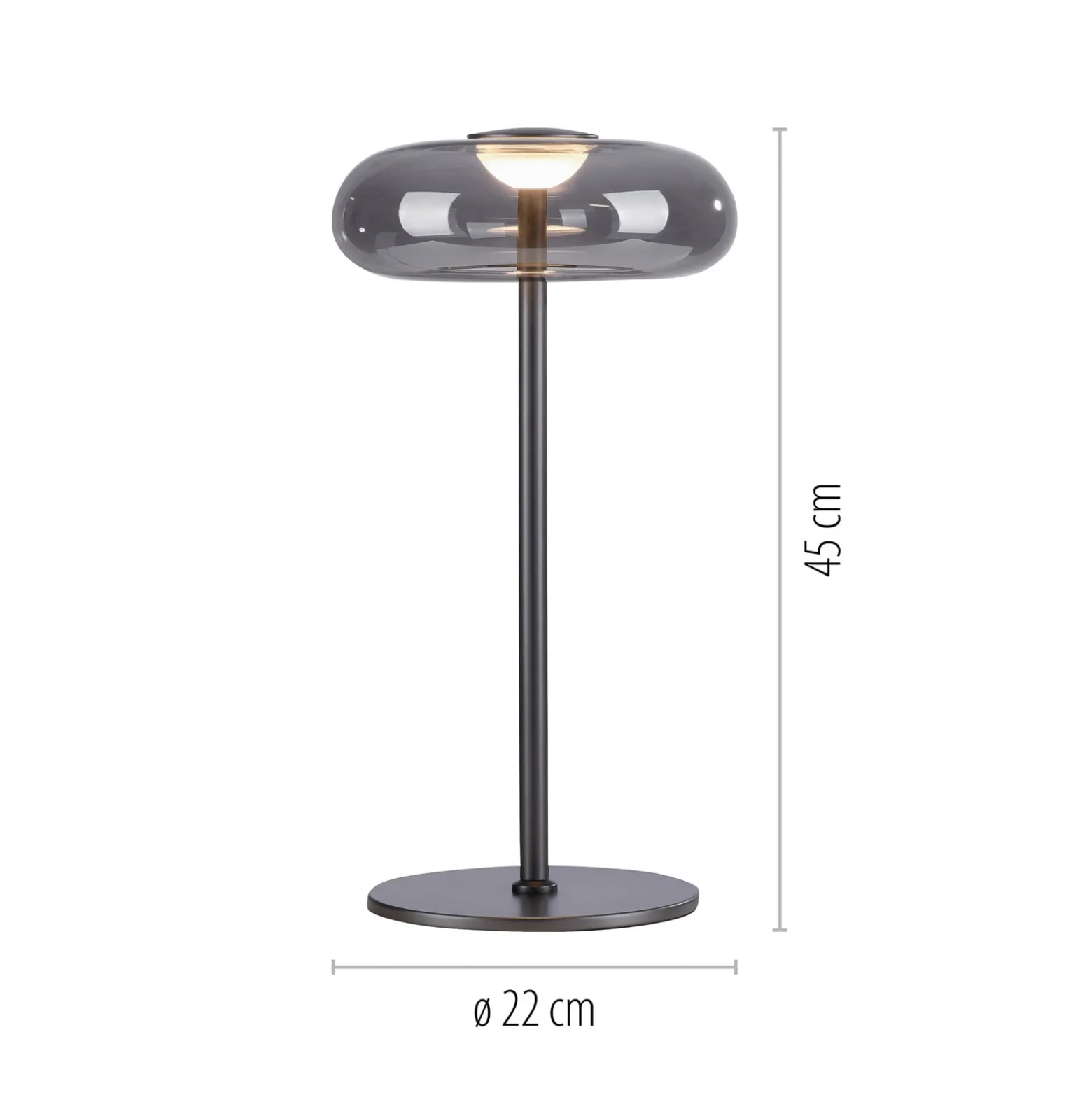 Lámpara de mesa LED Posh de SCHÖNER WOHNEN, cristal ahumado, 3000 K