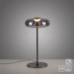 Lámpara de mesa LED Posh de SCHÖNER WOHNEN, cristal ahumado, 3000 K