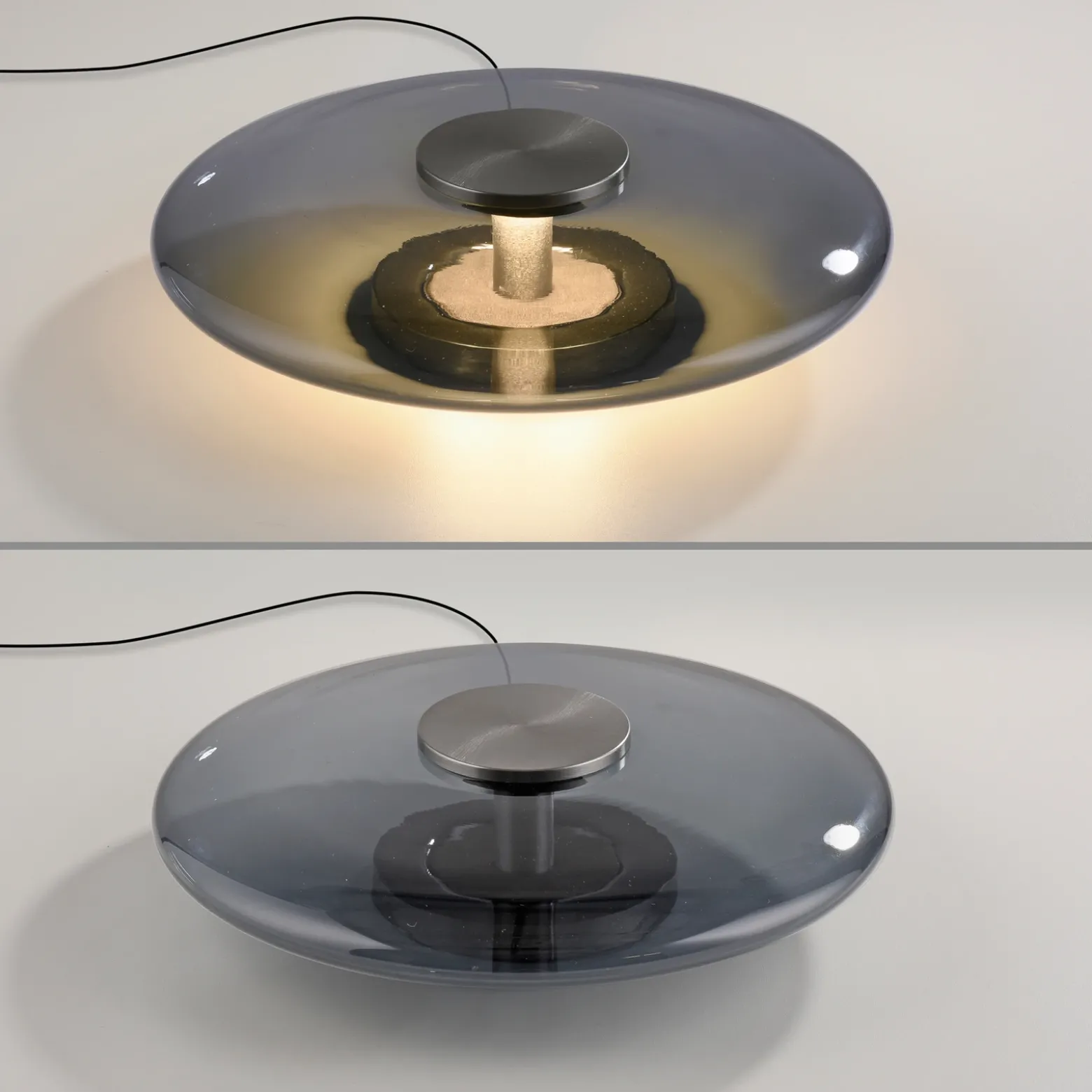 Lámpara de mesa LED PURE Vitrum, gris, cristal/aluminio, regulador táctil