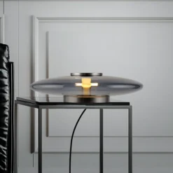 Lámpara de mesa LED PURE Vitrum, gris, cristal/aluminio, regulador táctil